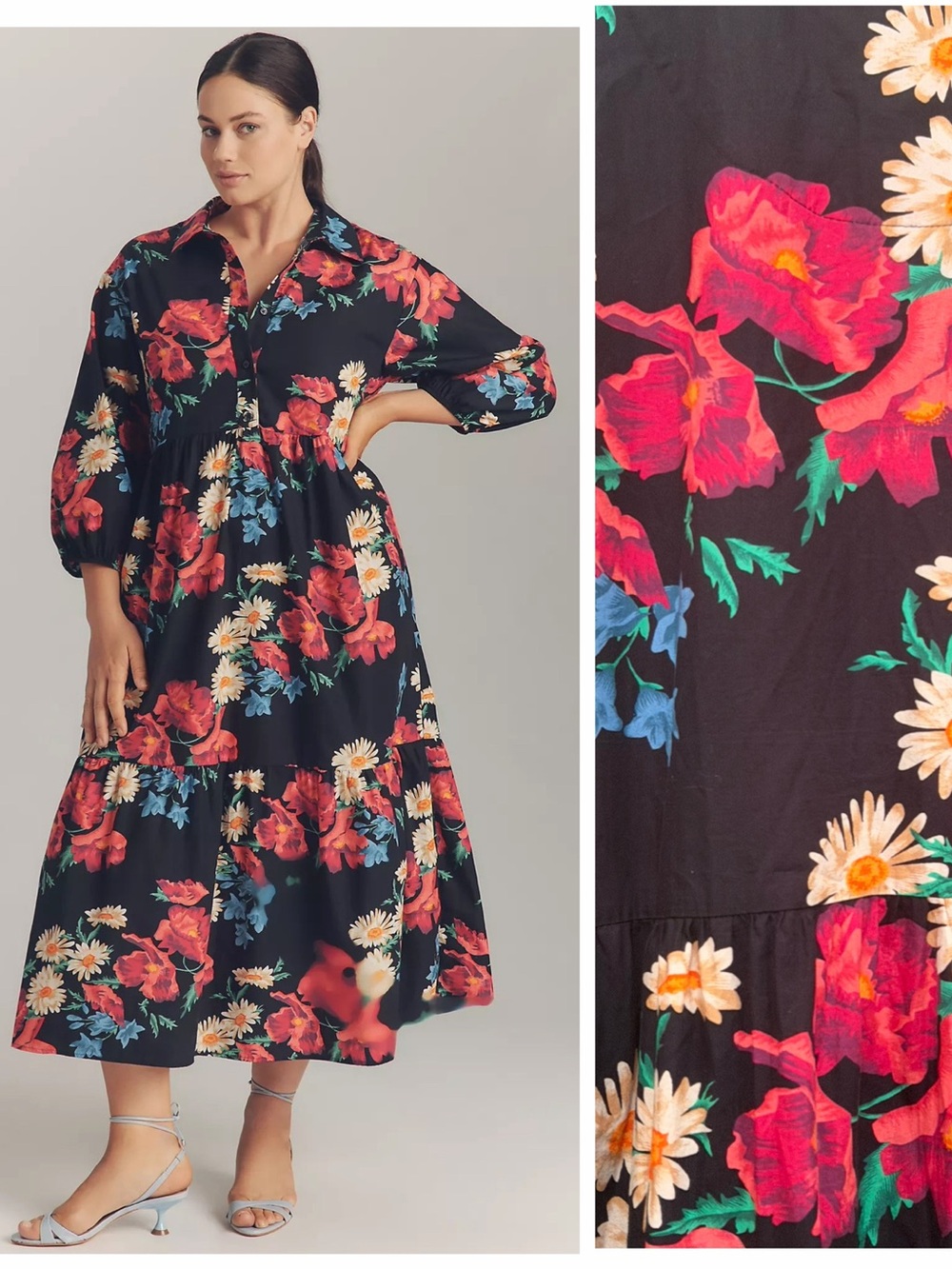 Maeve Anthropologie The Bettina Tiered Midi Dress Floral Print Size XXL
